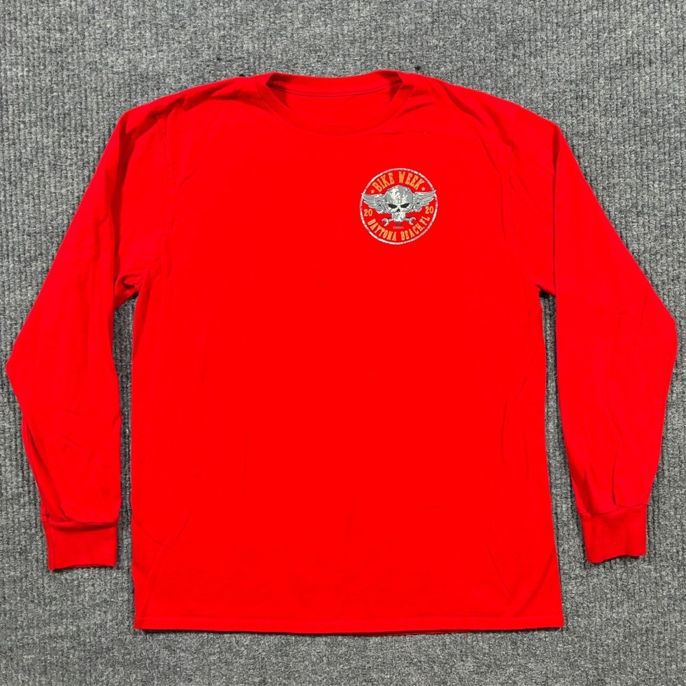 Daytona Bike Week 2020 Mens L Long Sleeve Shirt Skull Wings Graphic Red Biker